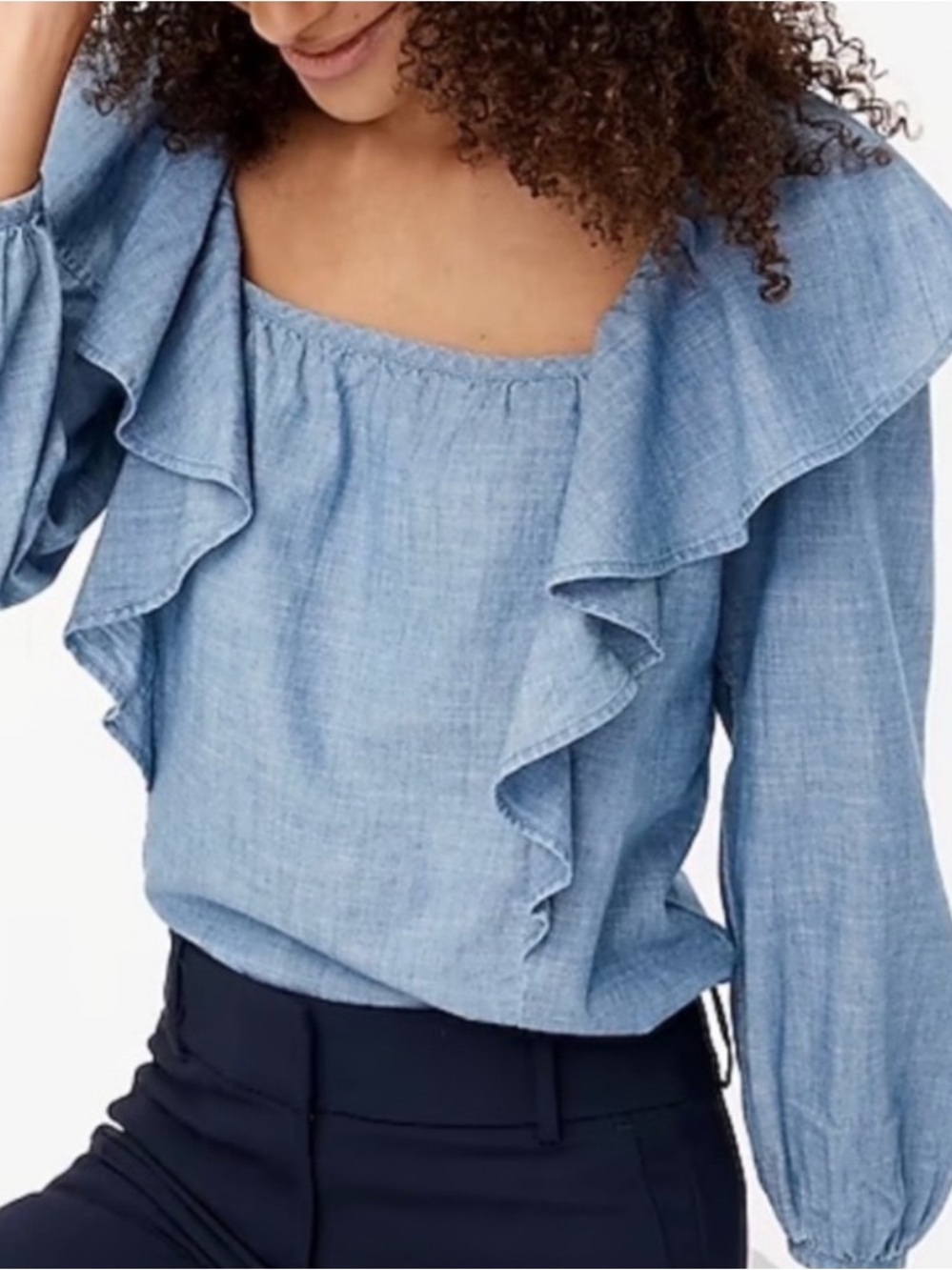 J.Crew Cotton Ruffle Square Neck Blouse Size L